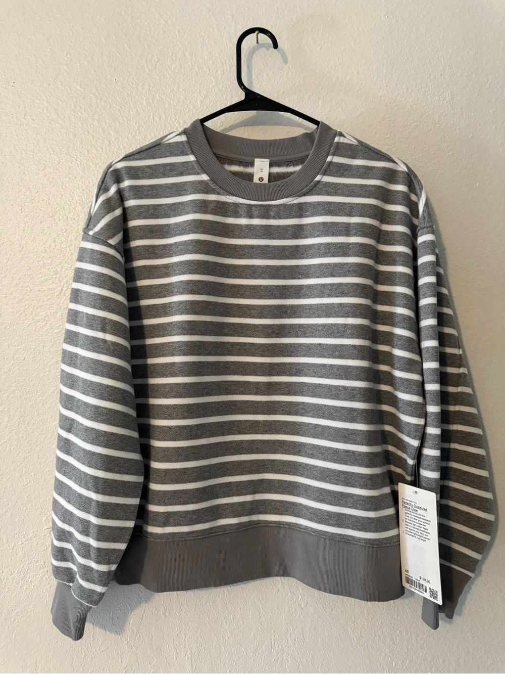 lululemon athletica Gray & Light Gray Striped Oversized Fleece Crew